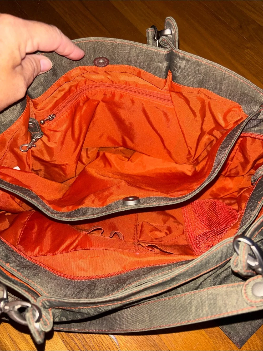 Baggallini Olive Tote with Orange Stitching